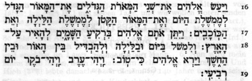 Genesis 1,16-19 in hebräischer Schrift
