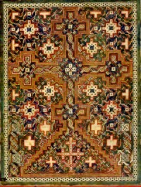 geometrisch abstrahiertes Flechtband-Kreuz auf einer Teppichseite des syrischen Evangeliars Vatikan, Bibliotheca apostolica, Ms. Borgia 169, fol.40