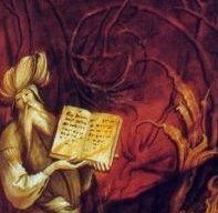der Prophet Jesaja im gotischen Zimmergewölbe der Verkündigungs-Szene des Isenheimer Altars (Mathis Nithhart bzw. Gothart = Matthias Grünewald)