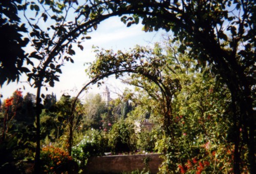 Blick vom Generalife über das Tal hinweg zur Alhambra