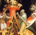 Propheten im flamboyanten Rankenwerk des Tabernakels im Isenheimer Altar (Engelskonzert)
