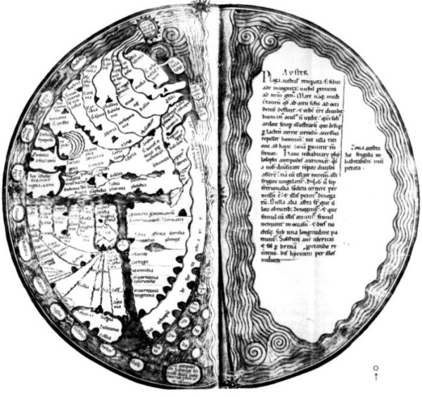 Karte gemäß Martianus Capella im Lamberti Liber Floridus, 12. Jhd.