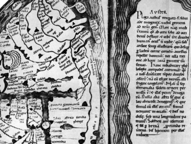 Karte gemäß Martianus Capella im Lamberti Liber Floridus, 12. Jhd., Mittelteil