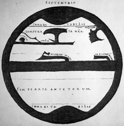 schematische Zonenkarte nach Macrobius, 9.Jhd.